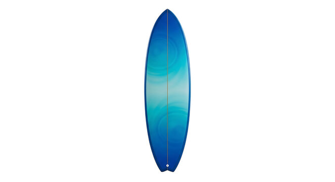 Blue surfboard with swirling wave pattern and white fin detail isolated on a transparent background waves
