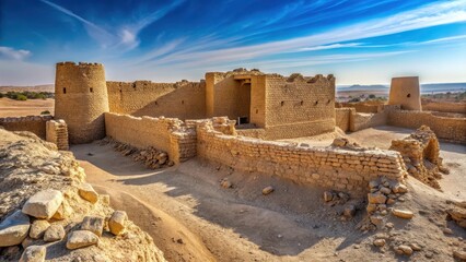 Ancient stone walls of Al Diriyah's historic fortress ruin, old fortresses