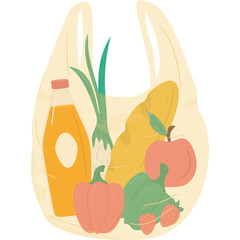Yellow Reusable Shopping Bag Filled With Assorted Fresh Produce and Juice Bottle Natural Food Collection Isolated On Transparent Background