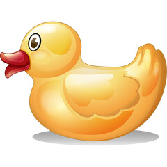 Yellow Rubber Duck Toy With Red Beak and Wide Open Mouth Against Transparent Background Glossy Texture