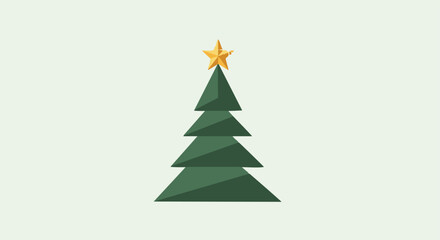 Fototapeta premium A vibrant green stylized evergreen tree with a golden star, representing the joyous holiday season and winter festivities