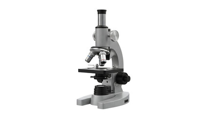 Scientific compound microscope with dual eyepieces and adjustable stage isolated on a transparent background