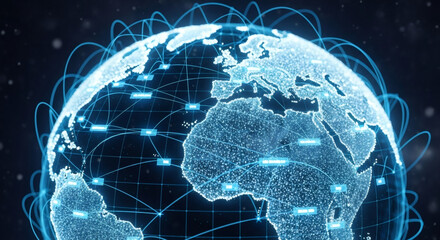 Digital Global Network Connecting the World with Technology and Data Communication