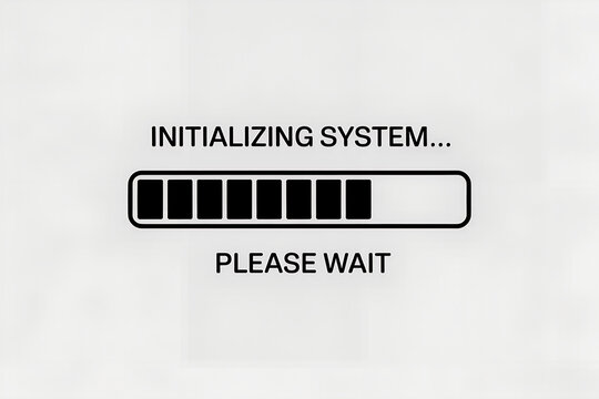 System Initialization: An abstract representation of system loading or process in progress. The simple, clean design and progress bar create a sense of anticipation and the promise of something new.