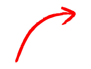 Bold red arrow gracefully curving to the right on a pristine white surface, pointing the way forward isolated on transparent background