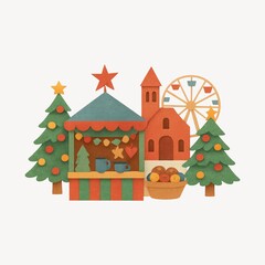 Fototapeta premium Festive market scene illustration
