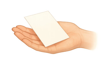 Hand offering blank business card, presenting content, information, advertising, or identity on transparent background