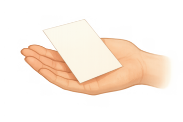 Hand offering blank business card, presenting content, information, advertising, or identity on transparent background
