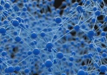 Intricate 3d network of interconnected blue spheres representing molecular structure or data connections
