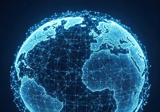 Glowing digital earth network connecting global data and technology in a futuristic display