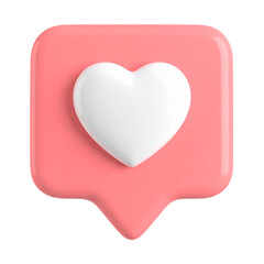 PNG Love Icon: a vibrant 3D rendering of a like symbol, where a pristine white heart is nestled within a soft-pink speech bubble, conveying warmth and connection.