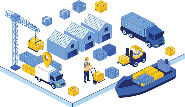 Streamlined global supply chain logistics with efficient shipping and warehouse operations, showcasing modern transport solutions for business success