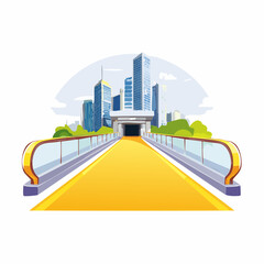 Fototapeta premium Asphalt highway road and pedestrian bridge with modern city buildings scenery 1