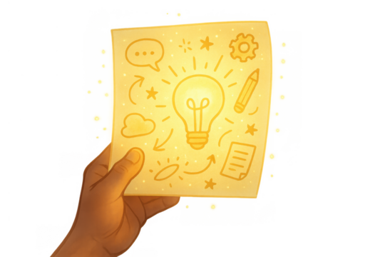 Hand holding glowing idea lightbulb paper, brainstorming innovation, creative thinking, new business project concept - Powered by Adobe