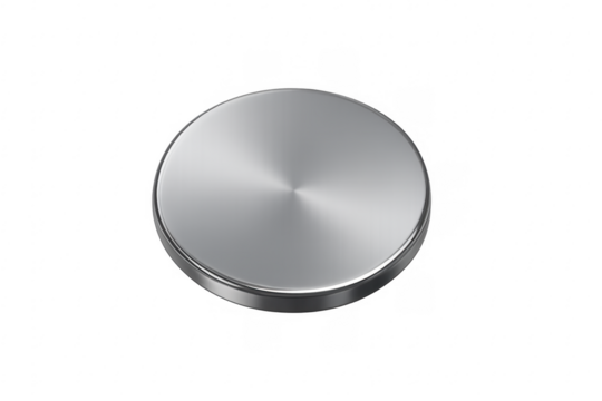 Round brushed metal button with chrome border