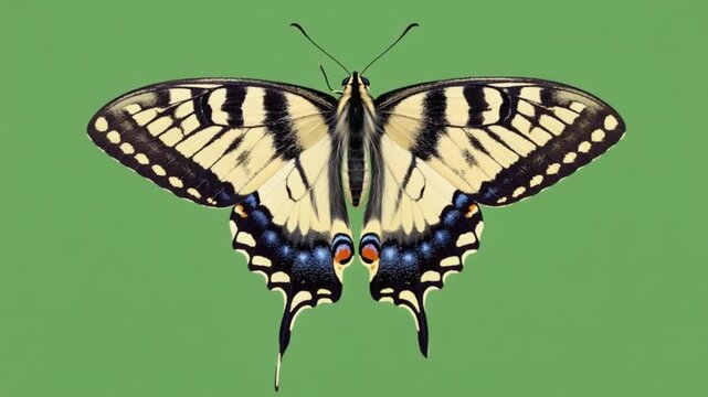Close up of a yellow and black eastern tiger swallowtail butterfly on a green background image butterfly green screen video