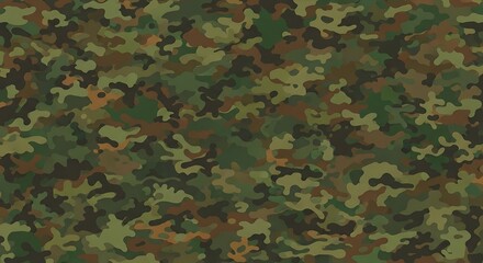 A detailed closeup of green and brown camouflage army fabric pattern, sharp textile texture and stitching visible, ultra realistic, 8k resolution
