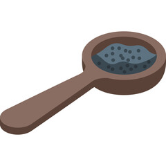 Wooden Spoon Holding Dark Powdered Spices on a White Background With Transparent Background