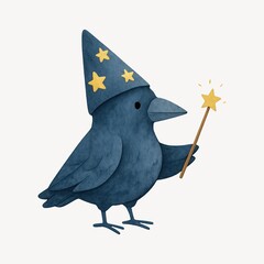 Fototapeta premium Whimsical crow wizard illustration