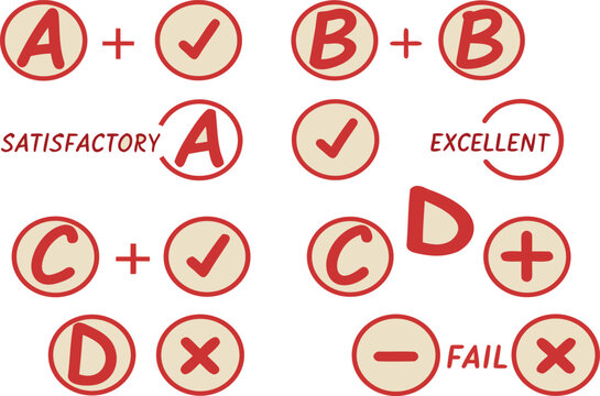 School grade symbols featuring checkmarks and crosses for academic performance evaluation vector - Powered by Adobe
