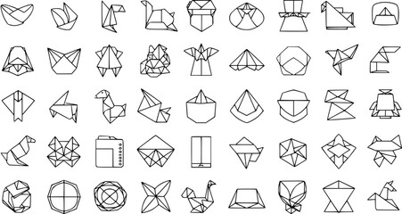 Collection of Origami Icons: Paper Folding Shapes for Design, Art and Creativity