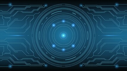 Futuristic digital interface with glowing blue circuits and data streams