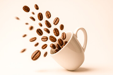 Obraz premium Falling Coffee Beans in Artistic Motion Against Clean Background