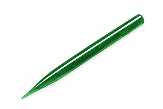 Green precision tweezers isolated on transparent background, pointing tool for small objects