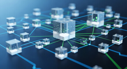 Abstract digital network of interconnected cubes representing data, technology, and connectivity