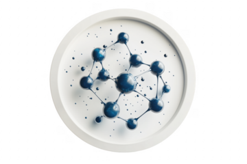 Blue molecular structure on white disc isolated on a transparent background
