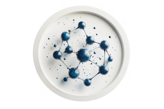 Blue molecular structure on white disc isolated on a transparent background