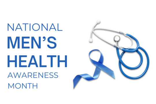 Blue stethoscope and ribbon on white, isolated, PNG