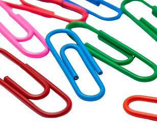 A macro photo of colorful paperclips against a black background. Close up bright, vivid, and flat lay composition