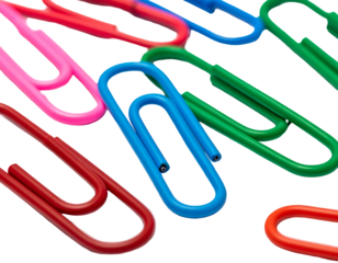 A macro photo of colorful paperclips against a black background. Close up bright, vivid, and flat lay composition