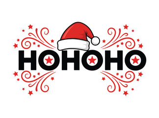 HO HO HO christmas text design with santa hat vector, festive holiday typography illustration, cute xmas lettering decoration