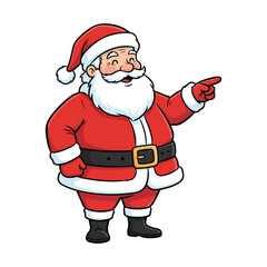 Cute Santa Claus pointing hand cartoon illustration, Christmas holiday vector, funny xmas Santa character design isolated on white background