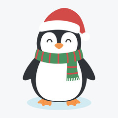 Cute Christmas Penguin Vector Illustration with Scarf and Hat