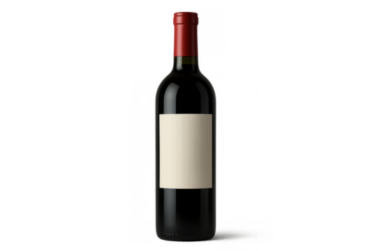 Dark glass wine bottle with a blank label and a red capsule, ready for product branding and design presentations