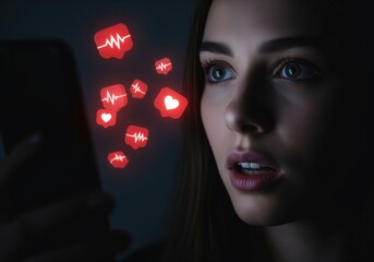 Woman captivated by digital social media engagement on her smartphone