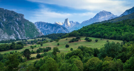 Fototapeta premium Naranjo de Bulnes mountain peak in Picos de Europa national park, Asturias, Spain