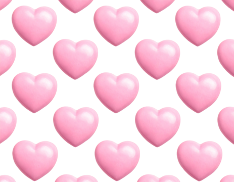 Pink, glossy hearts arranged in a grid pattern on a black background, creating a repeating, sweet, and charming wallpaper
