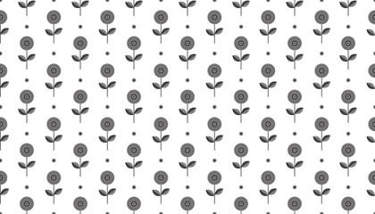 Black abstract single vertical flat style flowers with two leaves pattern on white background design element