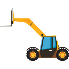Yellow Forklift Truck with Extended Boom and Forks on Transparent Background Detailed Vector Illustration Construction Equipment Industrial Machinery