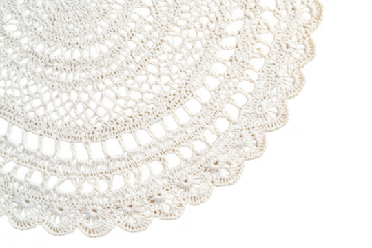 Delicate lace doily with intricate patterns isolated on a transparent background