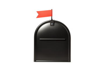 Black mailbox red flag isolated on a transparent background