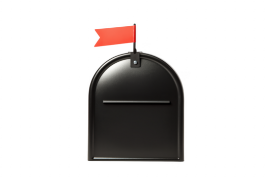 Black mailbox red flag isolated on a transparent background