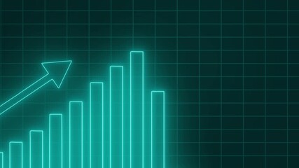 Neon Bar Chart Animation Representing Business Growth and Financial Performance, Neon Red Declining Bar Chart on Black Background