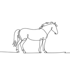 Minimalist single line drawing of a standing horse profile