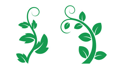 Two green stylized plant branches with leaves and curls leaf © Anukul Debnath