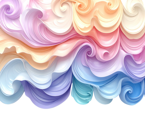Dreamy, pastel swirl pattern flowing with delicate curves and fluid gradients on a black backdrop, light and airy feel
